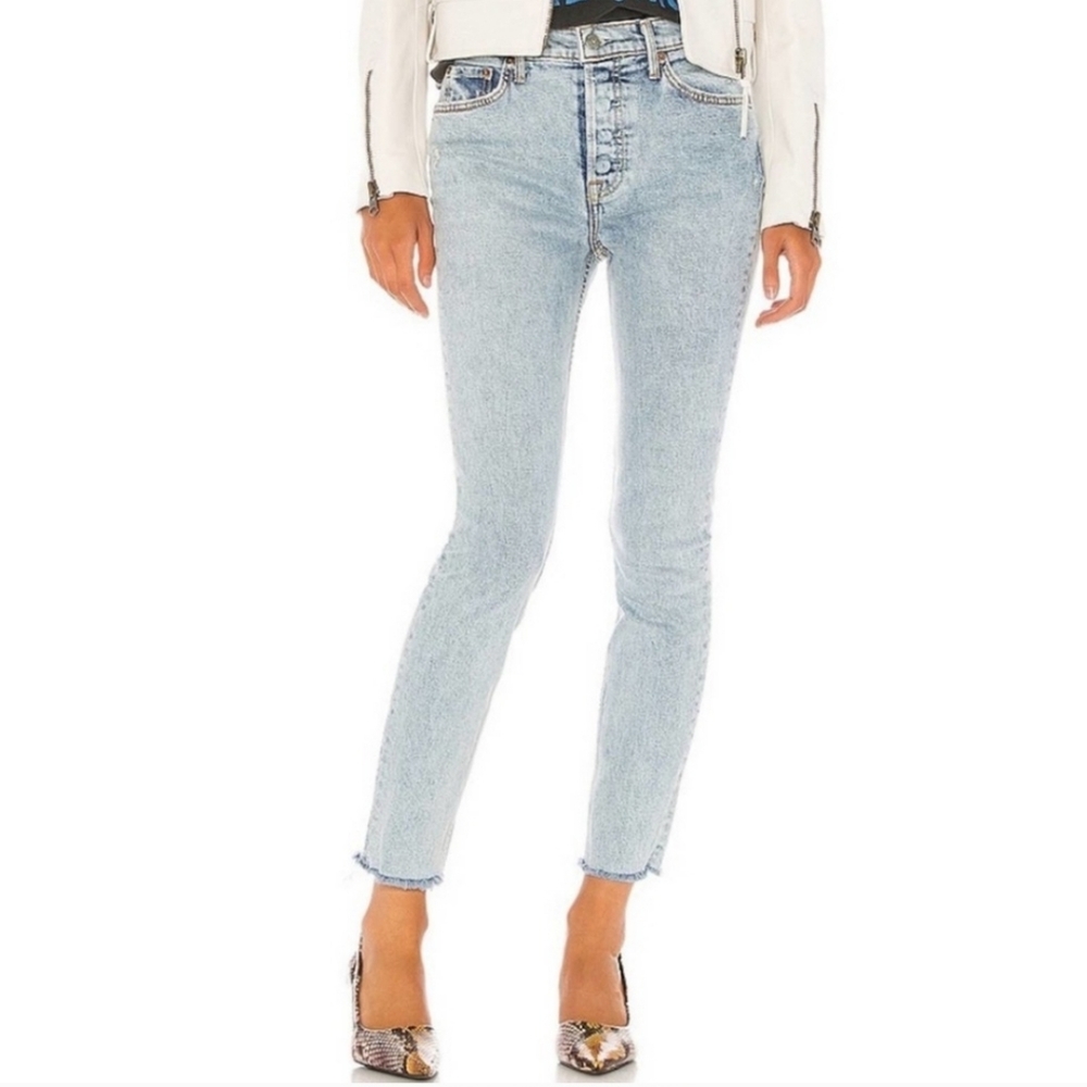 GRLFRND Karolina Button Fly Ankle Jeans Close Call Light Blue Wash Denim Size 25